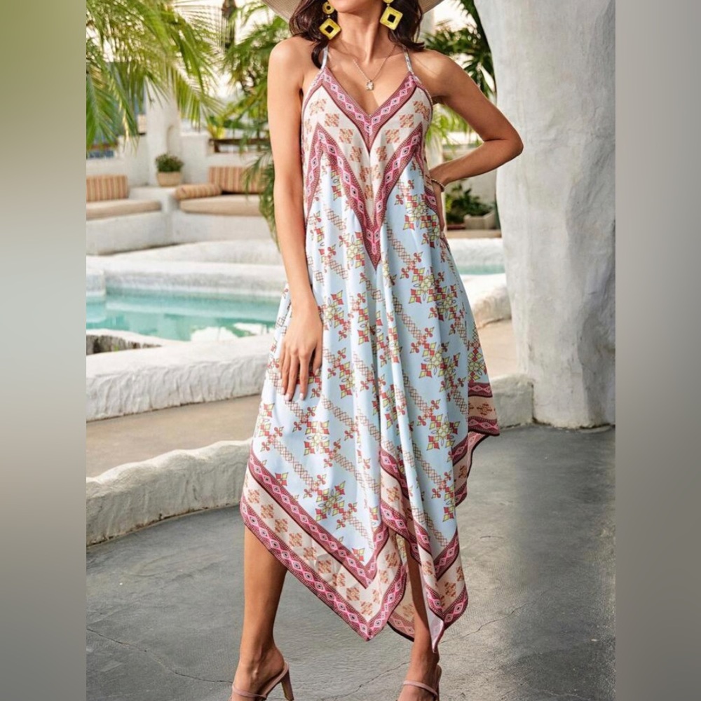 Geometric Tribal Print Cami Dress | Bohemian Maxi Summer Dress